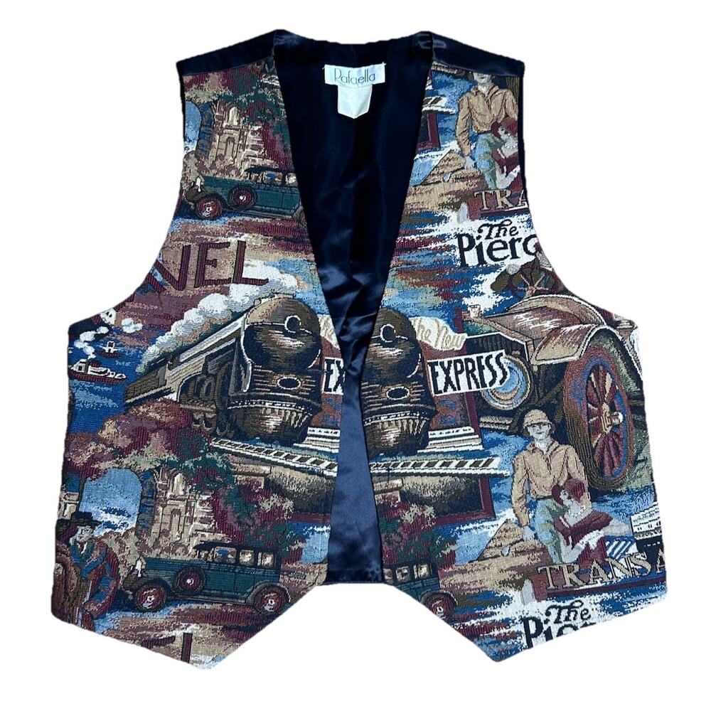 Vintage 90s Rafaella Tapestry Vest Women's M Travel Train Grandma Western Rare